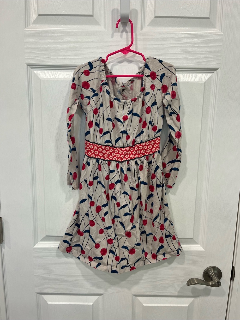 Tea Collection Cream Dress with Red Berry Print and Navy Leaves